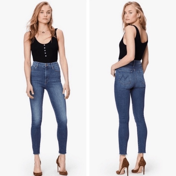 MOTHER Denim - MOTHER | HIGH WAISTED LOOKER ANKLE FRAYED HEMLINE JEAN IN BIG SKY WASH SIZE 27
